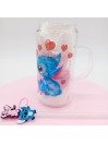 Canette en verre Transparent avec anse: Stitch et Angel
