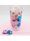 Canette en verre Transparent avec anse: Stitch et Angel
