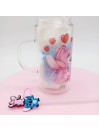 Canette en verre Transparent avec anse: Stitch et Angel