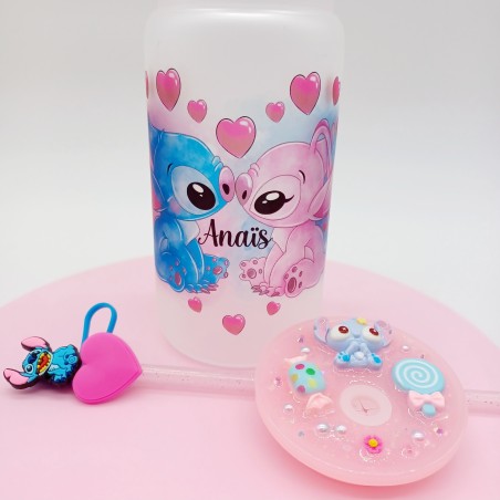 Canette en verre givré: Stitch et Angel