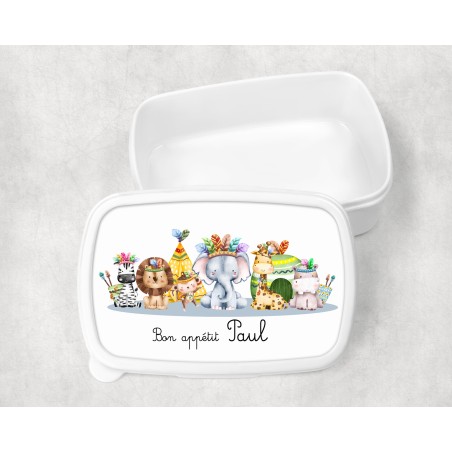 Boîte à goûter enfant personnalisable, boîte personnalisé, enfant maternelle Safari Indien