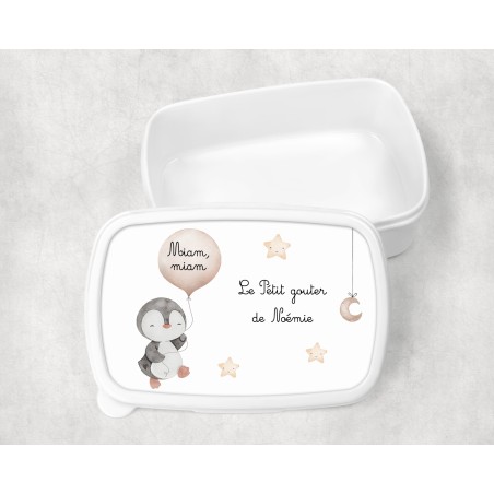 Boîte à goûter enfant personnalisable, boîte personnalisé, enfant maternelle Pinguin