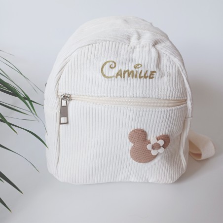 Sac à dos maternelle, enfant prénom, velours côtelé, mini sac à dos personnalisable.