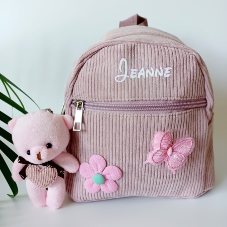 Sac à dos maternelle, enfant prénom, velours côtelé, mini sac à dos personnalisable.