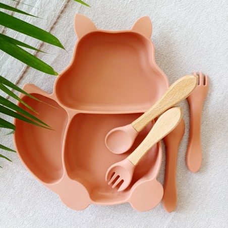 Set repas assiette ventouse + couverts pour enfant personnalisé- Ecureuil