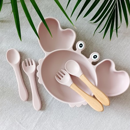 Set repas assiette ventouse + couverts pour enfant personnalisé- Crabe